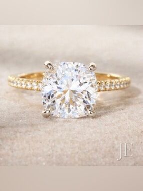 3ct Cushion Cut Moissanite 14k Gold Vermeil Ring D VVS1 Pave Engagement Ring